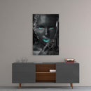 Tableau en verre - Femme africaine Lèvres et Yeux Bleus Strass