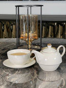 TREND HOME COLLECTION Set de théière en porcelaine et tasse avec liseré doré 3 pièces