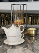 TREND HOME COLLECTION Set de théière en porcelaine et tasse avec liseré doré 3 pièces